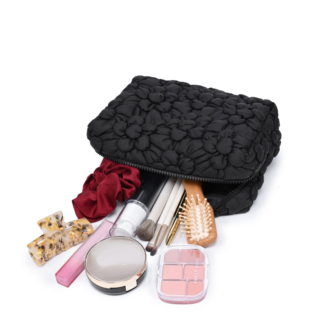 Woman wearing Fuchsia Urban Expressions Flora Pop - Nylon Cosmetic Pouch 840611144195 View 1 | Fuchsia
