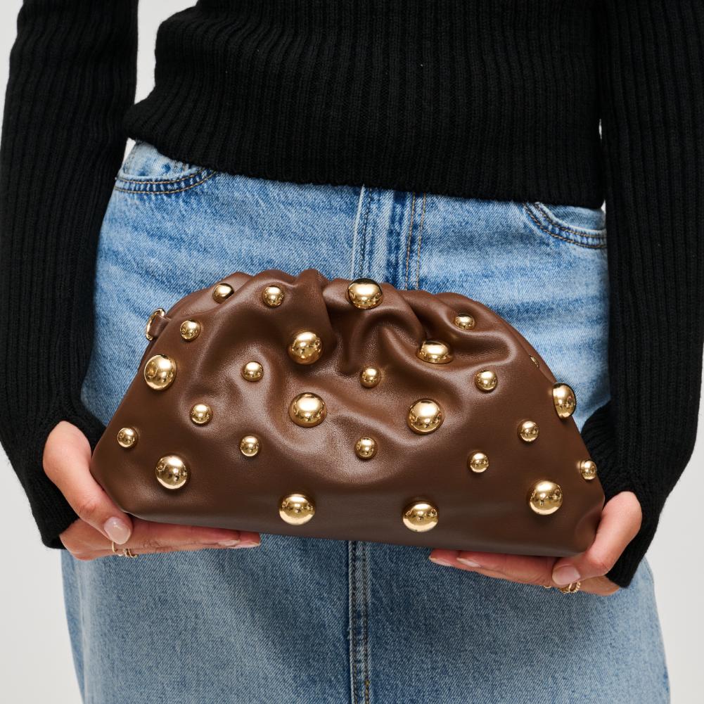 Woman wearing Chocolate Urban Expressions Carey Clutch 840611193803 View 4 | Chocolate