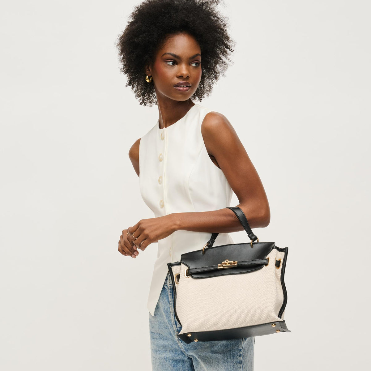 Woman wearing Ivory Black Urban Expressions Yoana Satchel 840611152794 View 2 | Ivory Black