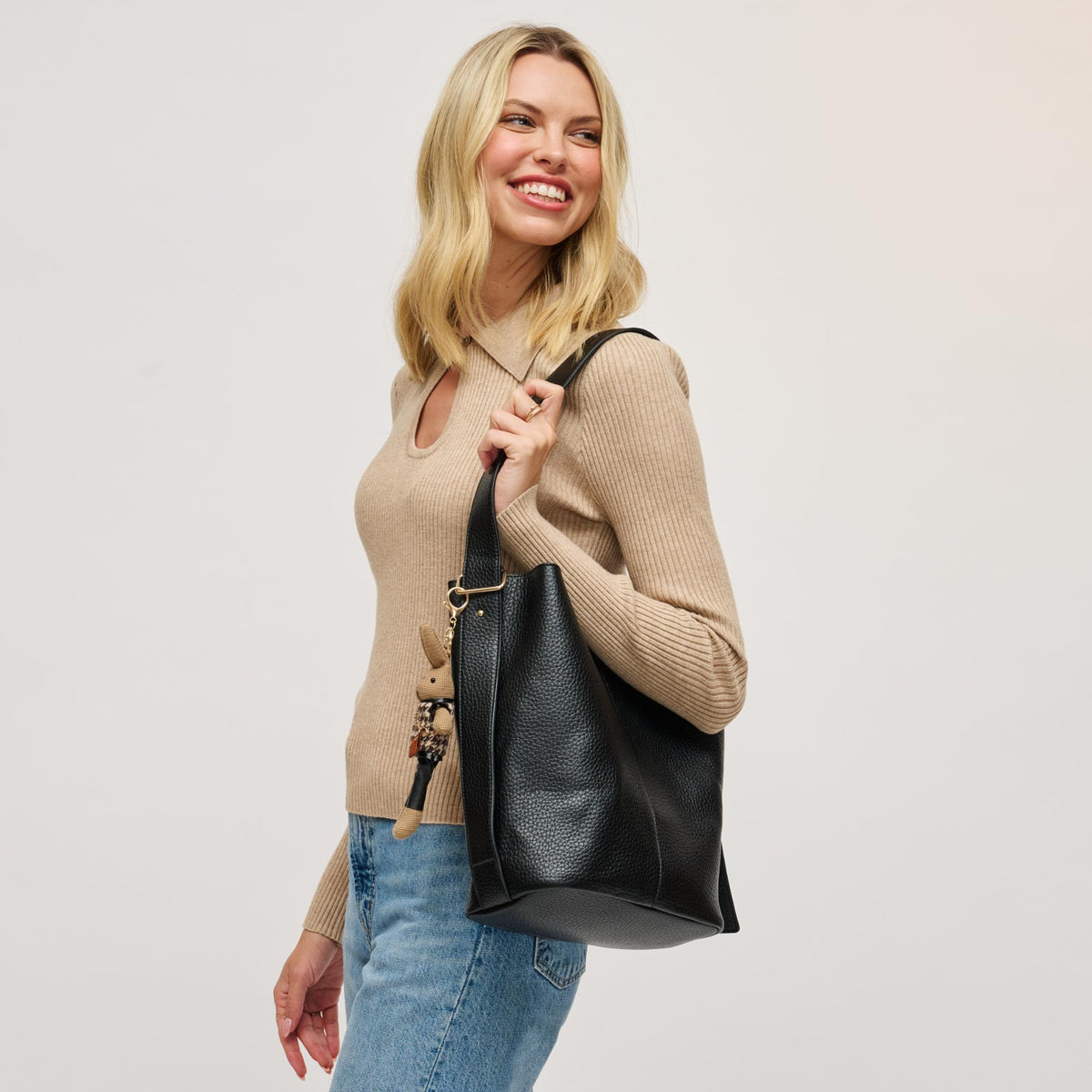 Woman wearing Black Urban Expressions Jessica Hobo 840611198525 View 2 | Black