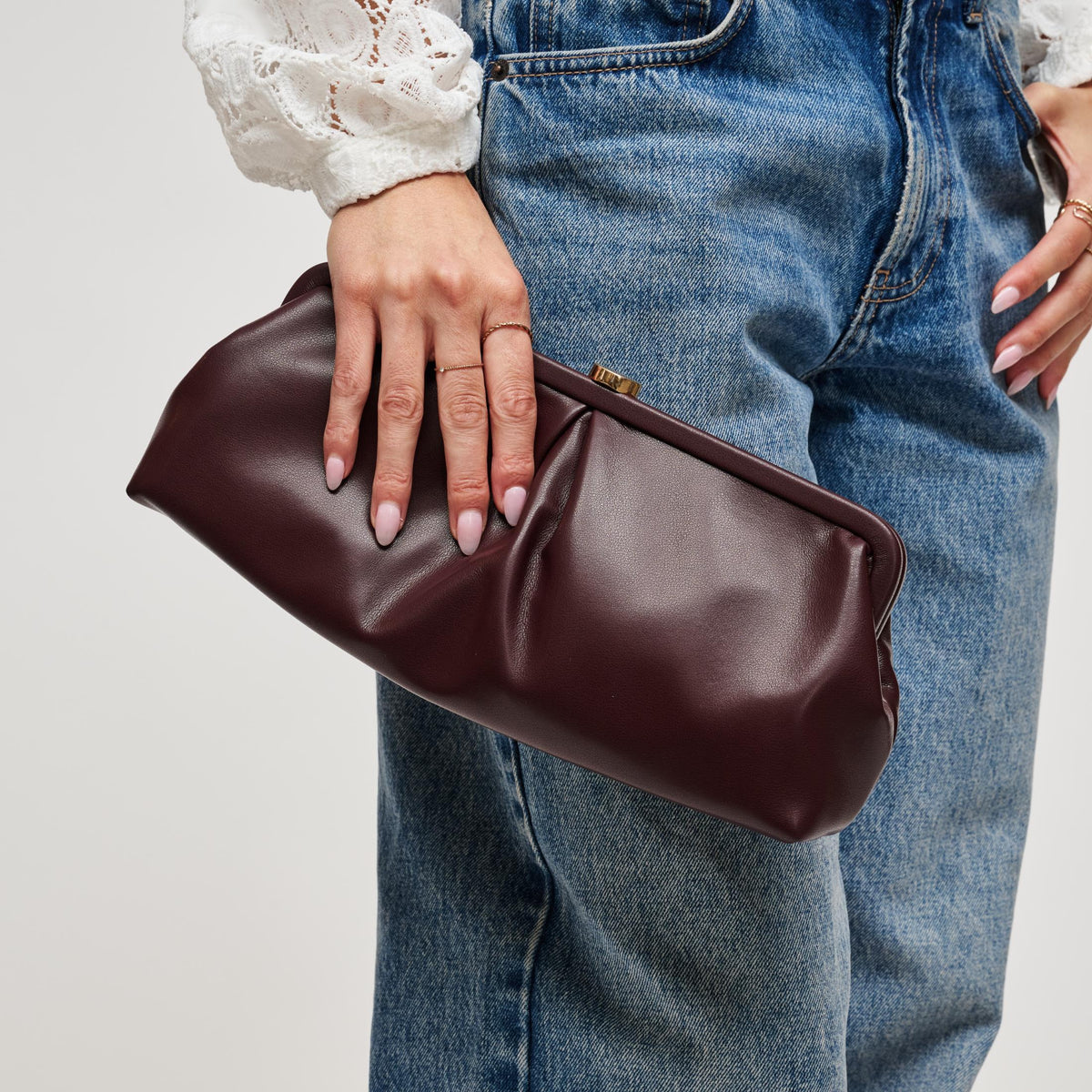 Woman wearing Burgundy Urban Expressions Kit Crossbody 840504212536 View 1 | Burgundy
