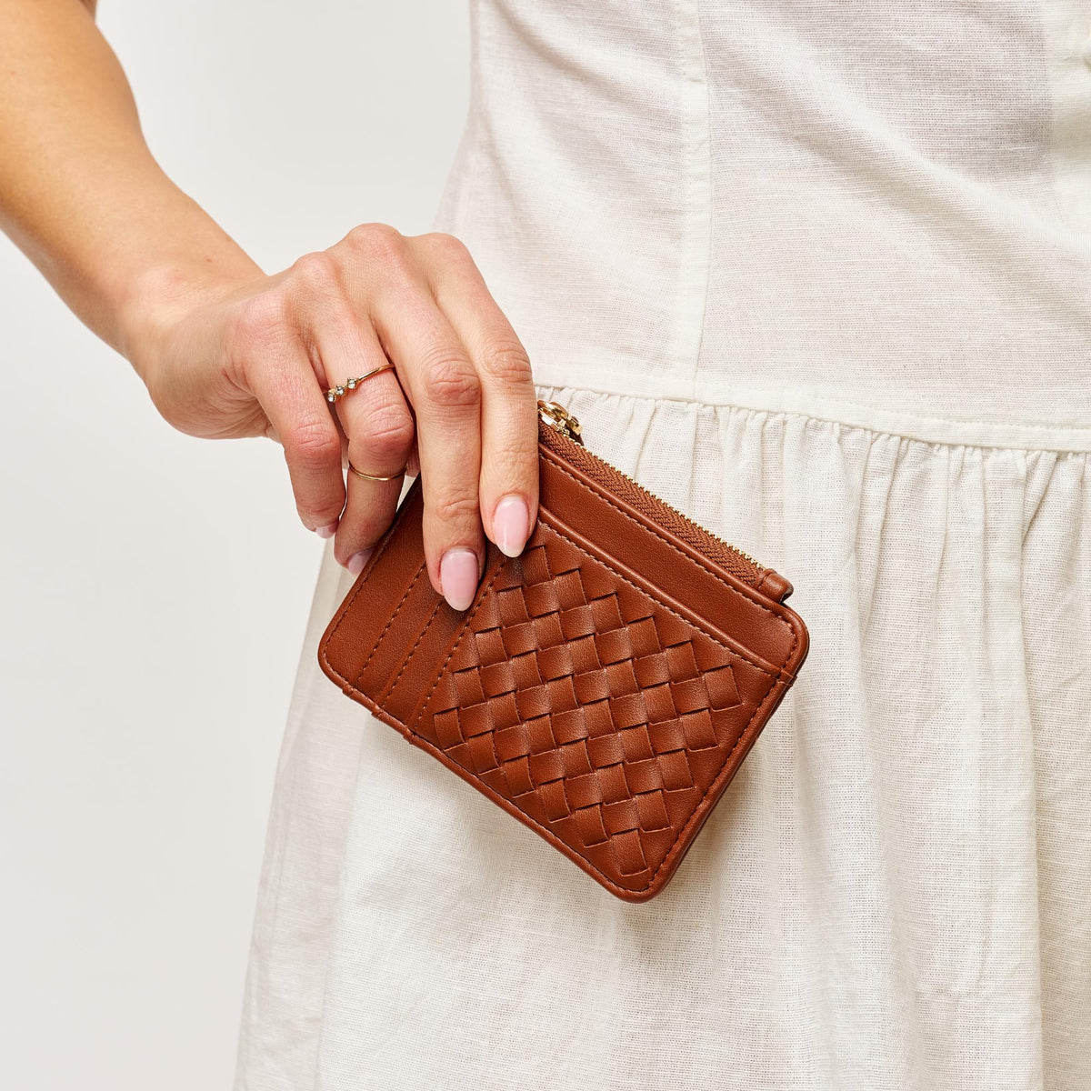 Woman wearing Chocolate Urban Expressions Bryer Card Holder 840504207785 View 2 | Chocolate