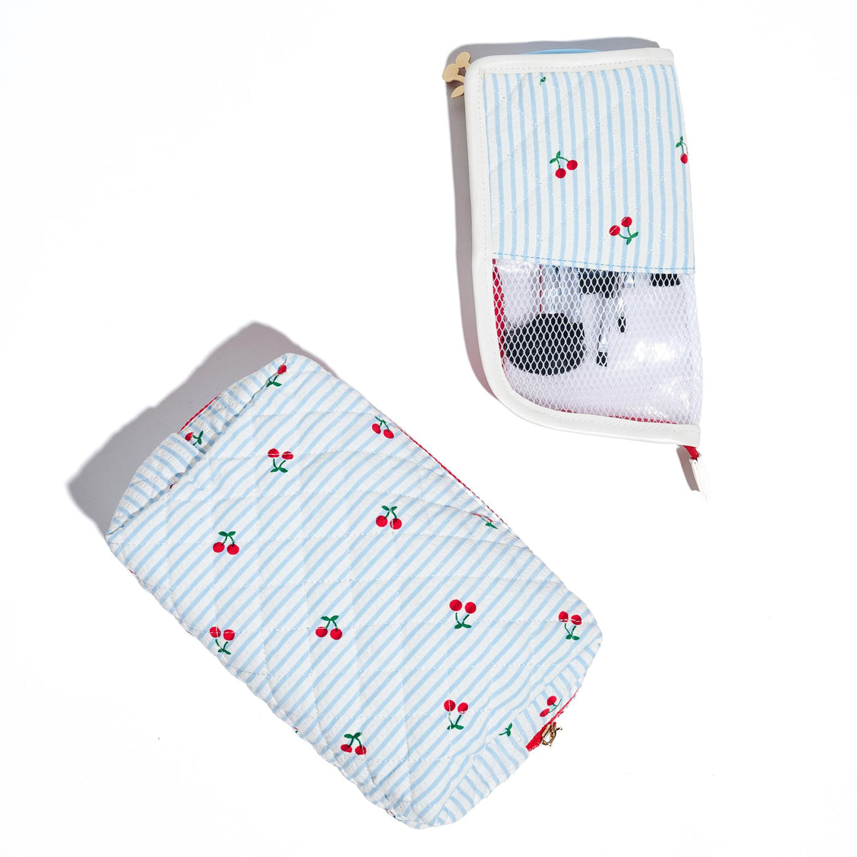 Woman wearing Blue Cherry Urban Essentials Cherry Lane Cosmetic & Travel Organizer Pouch 840611196941 View 2 | Blue Cherry