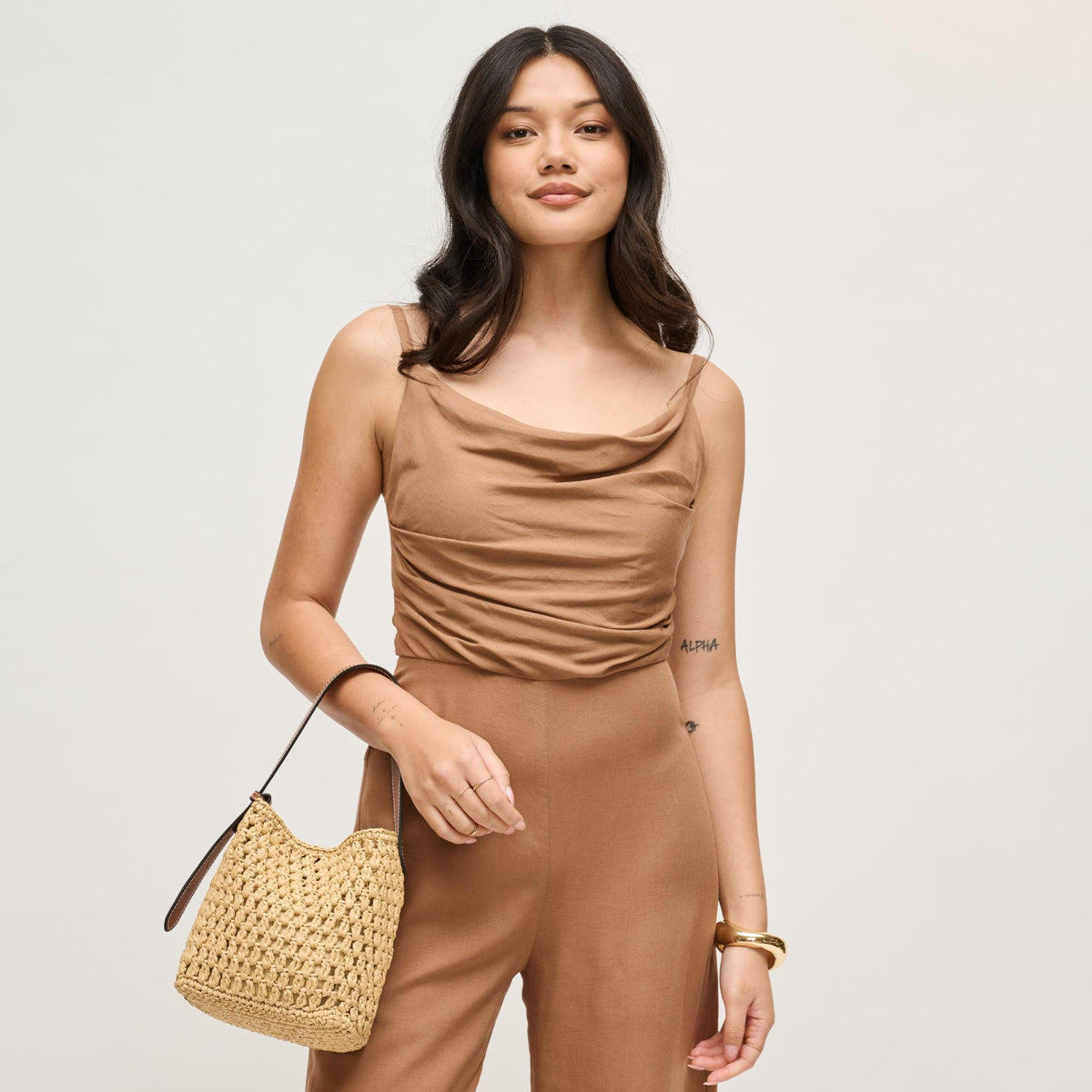 Woman wearing Natural Urban Expressions Ember Shoulder Bag 840504204012 View 3 | Natural