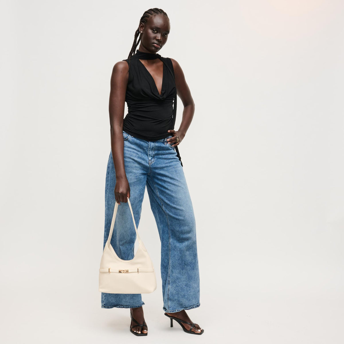 Woman wearing Oatmilk Urban Expressions Camila Shoulder Bag 840504205842 View 4 | Oatmilk