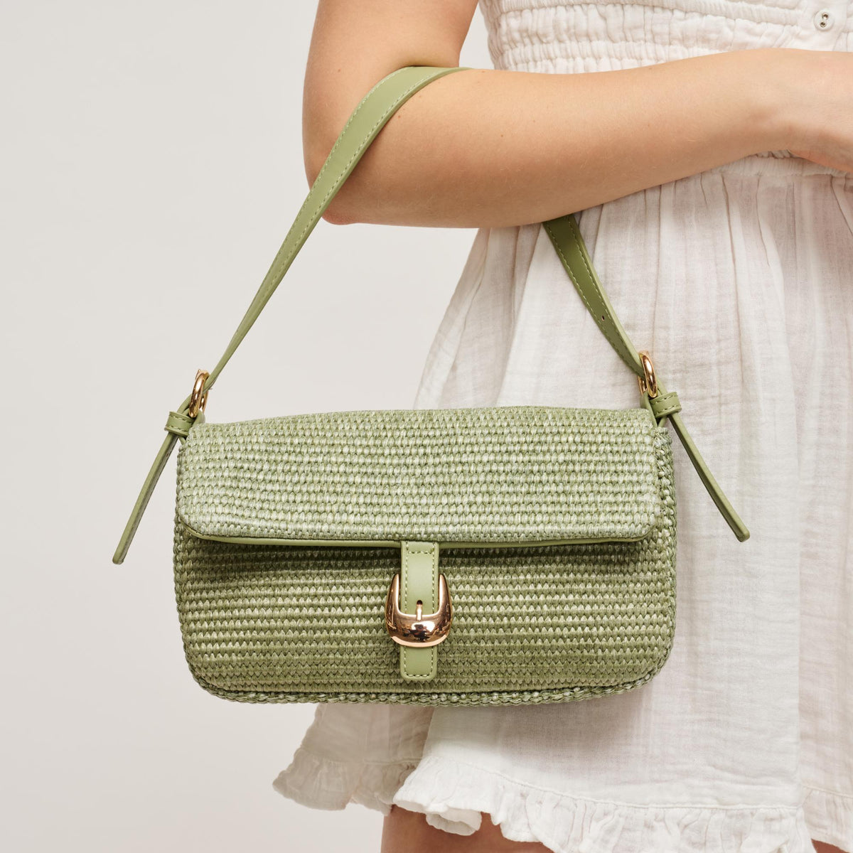 Woman wearing Sage Urban Expressions Gloria - Straw Crossbody 840504205408 View 2 | Sage