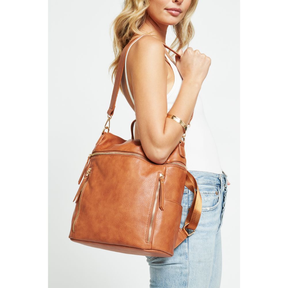 Woman wearing Tan Urban Expressions Jefferson Backpack 840611179746 View 3 | Tan