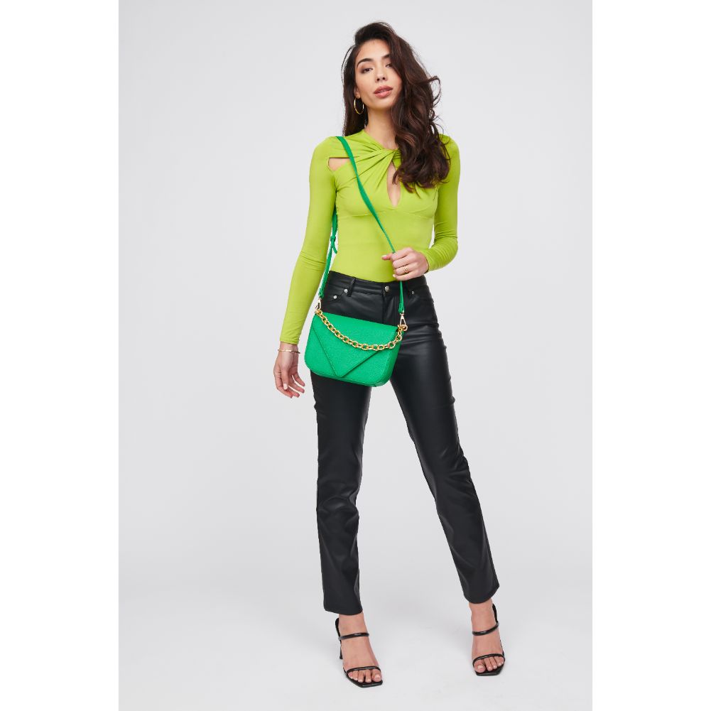 Woman wearing Kelly Green Urban Expressions Rosamund Crossbody 818209019347 View 3 | Kelly Green