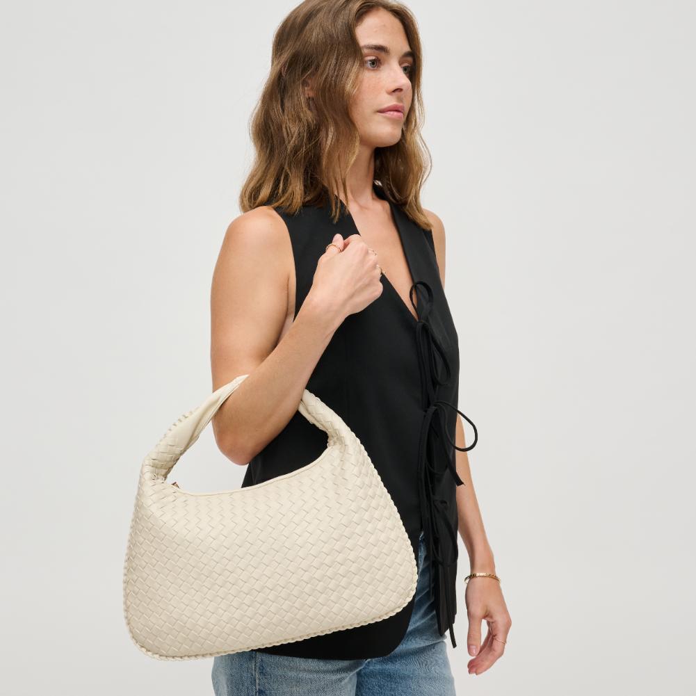 Woman wearing Oatmilk Urban Expressions Adela Hobo 840611134486 View 2 | Oatmilk