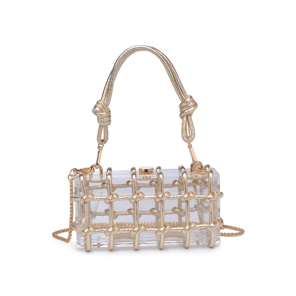 Woman wearing Gold Urban Expressions Mavis Evening Bag 840611191694 View 7 | Gold