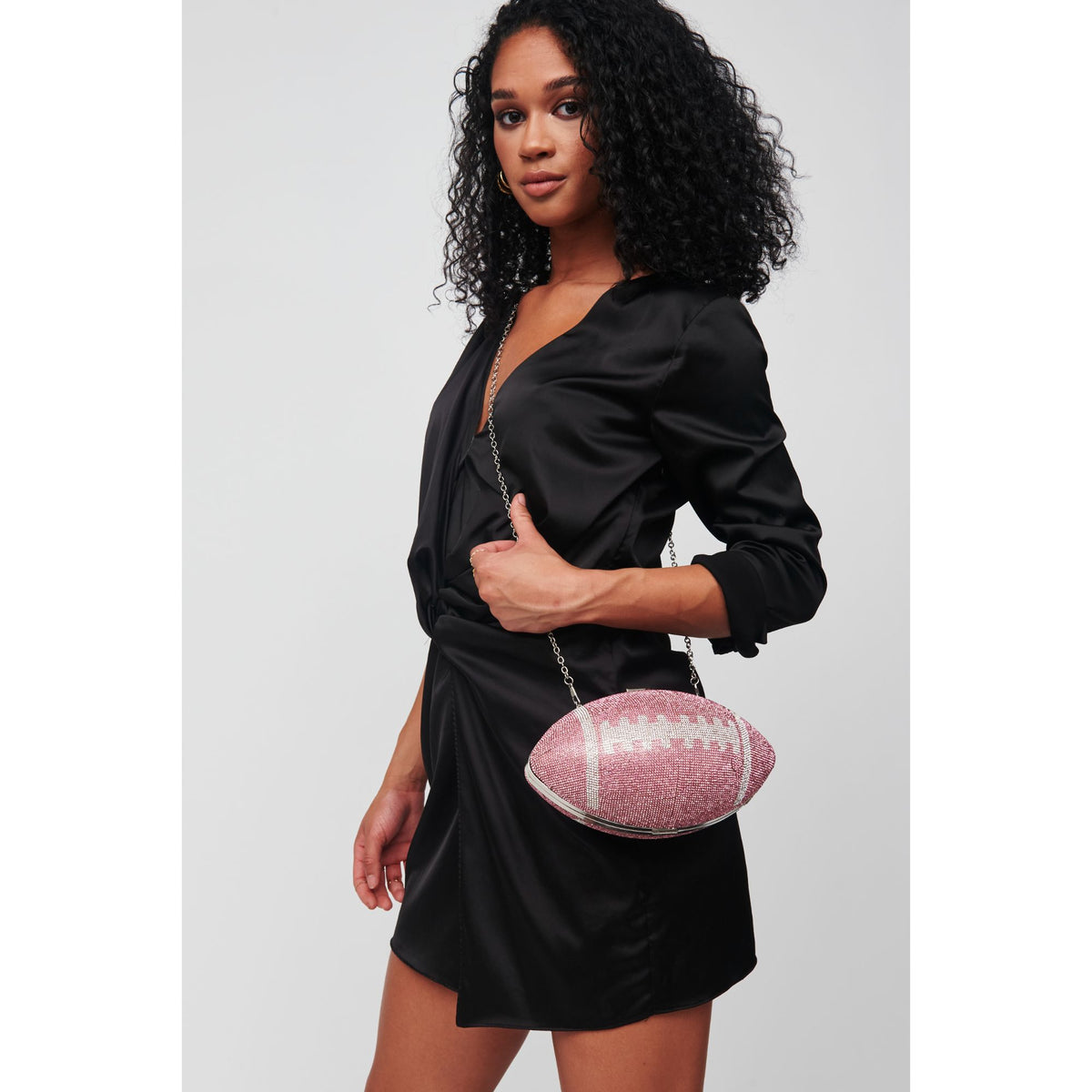 Woman wearing Pink Silver Urban Expressions Robbie Evening Bag 818209012232 View 2 | Pink Silver