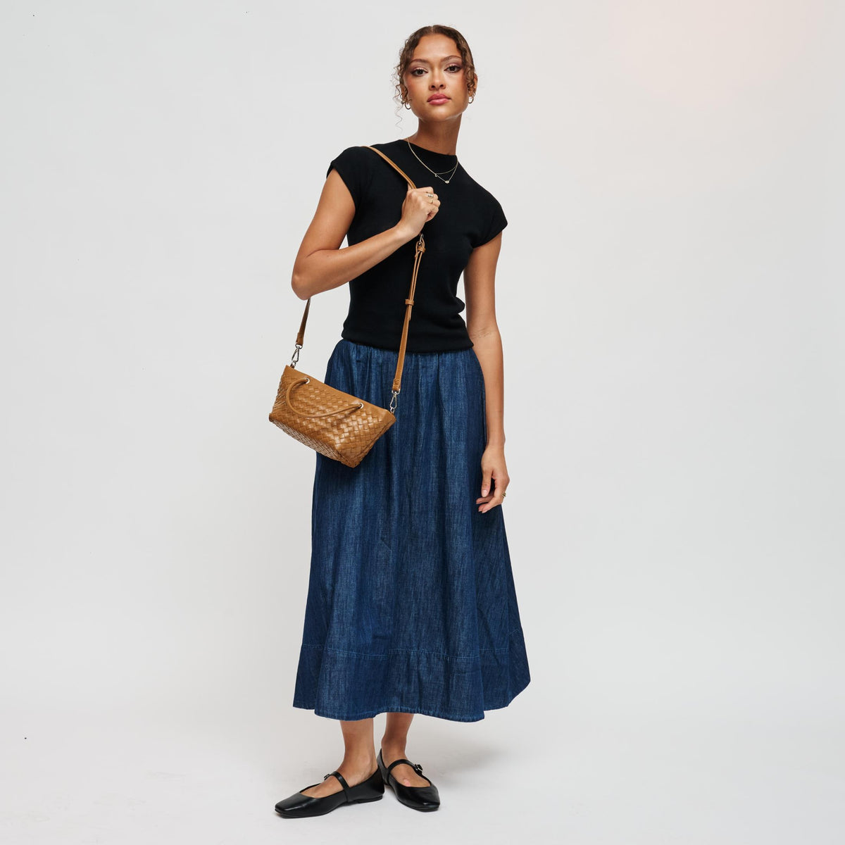 Woman wearing Cognac Urban Expressions Otto Crossbody 840504214066 View 4 | Cognac