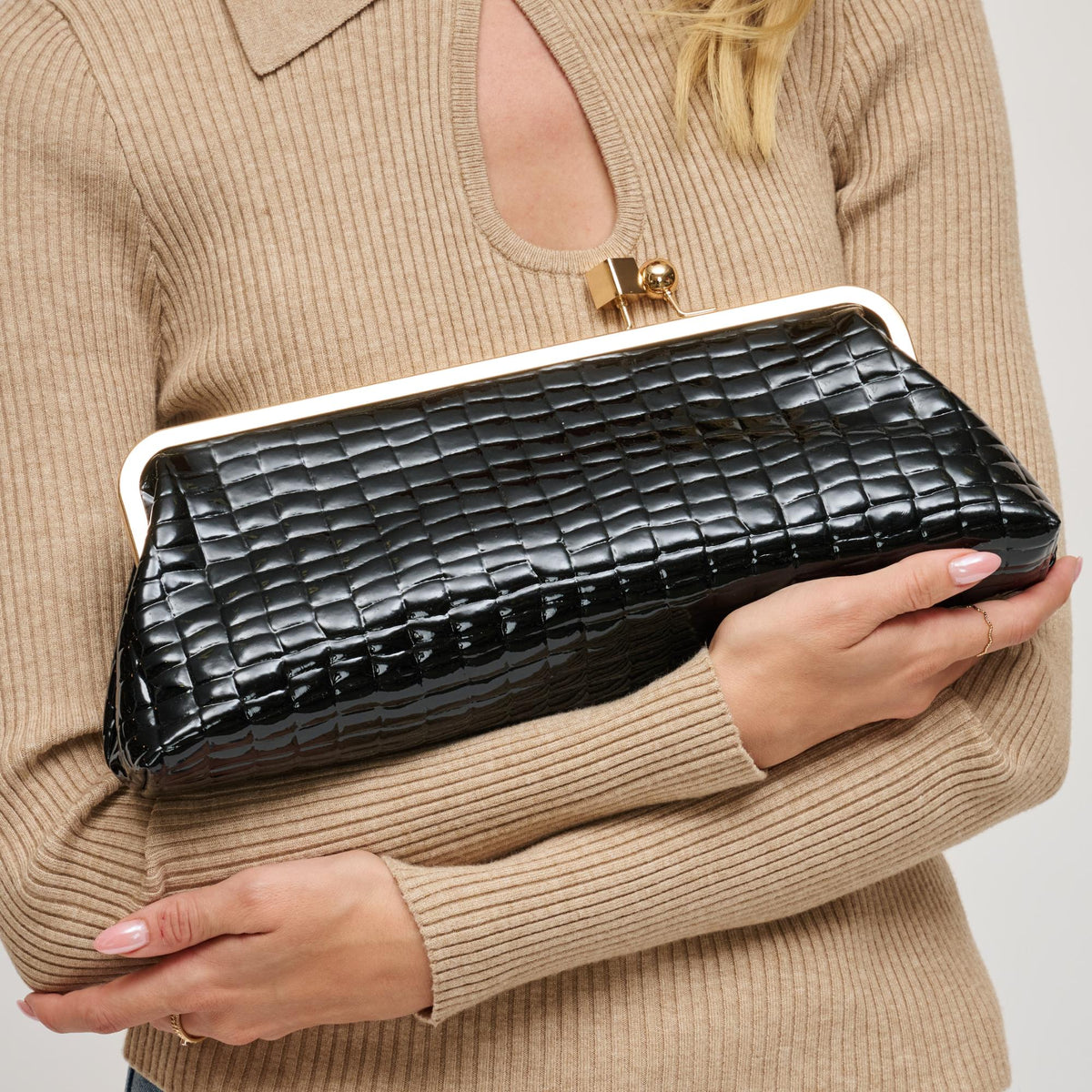 Woman wearing Black Urban Expressions Piper Clutch 840504200724 View 2 | Black