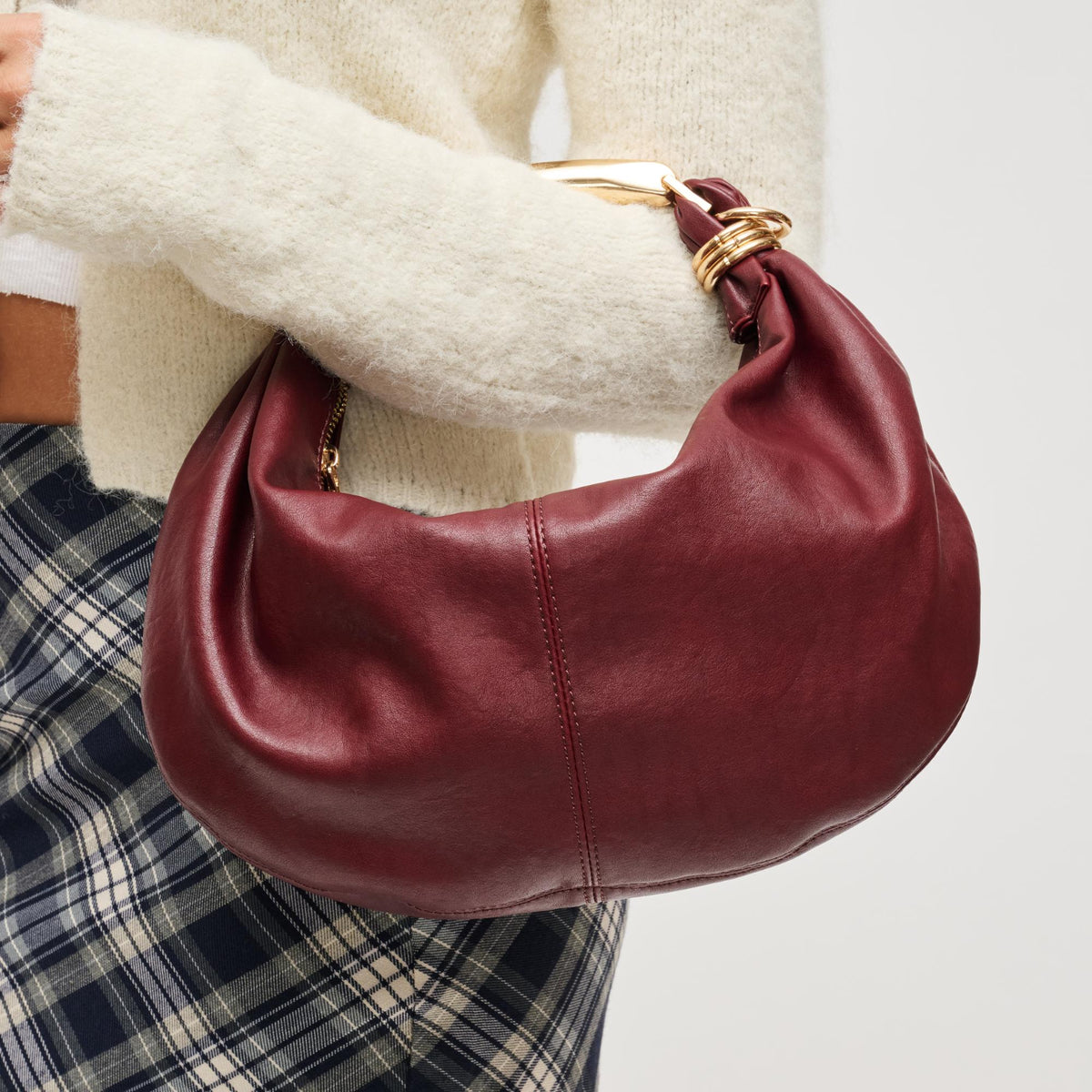 Woman wearing Wine Urban Expressions Carrie Crossbody 840611199805 View 4 | Wine