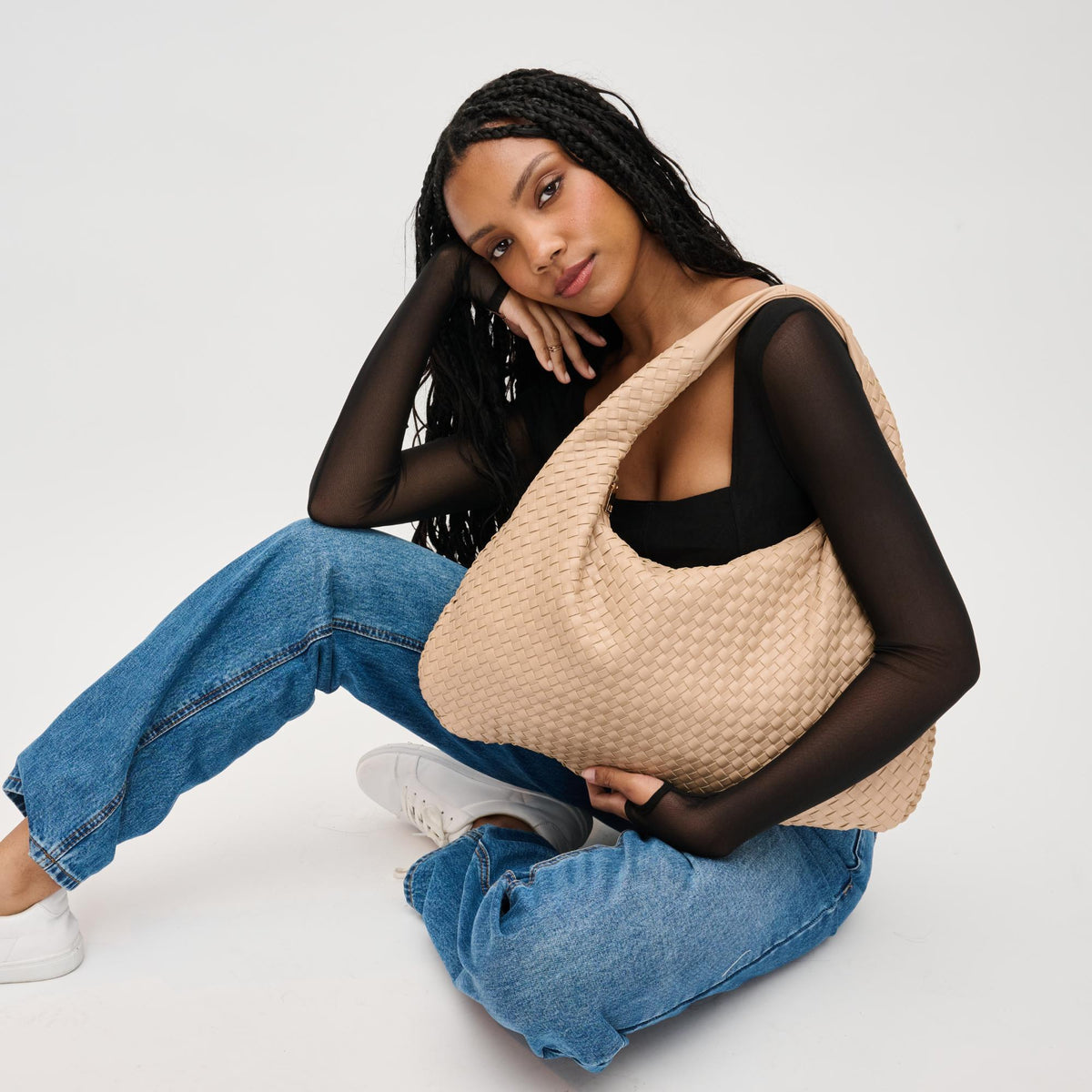 Woman wearing Natural Urban Expressions Laverne Hobo 840611130136 View 1 | Natural