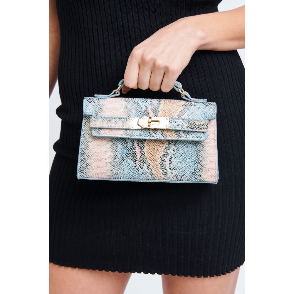 Woman wearing Pink Blue Multi Urban Expressions Georgina Snake Crossbody 840611181305 View 2 | Pink Blue Multi
