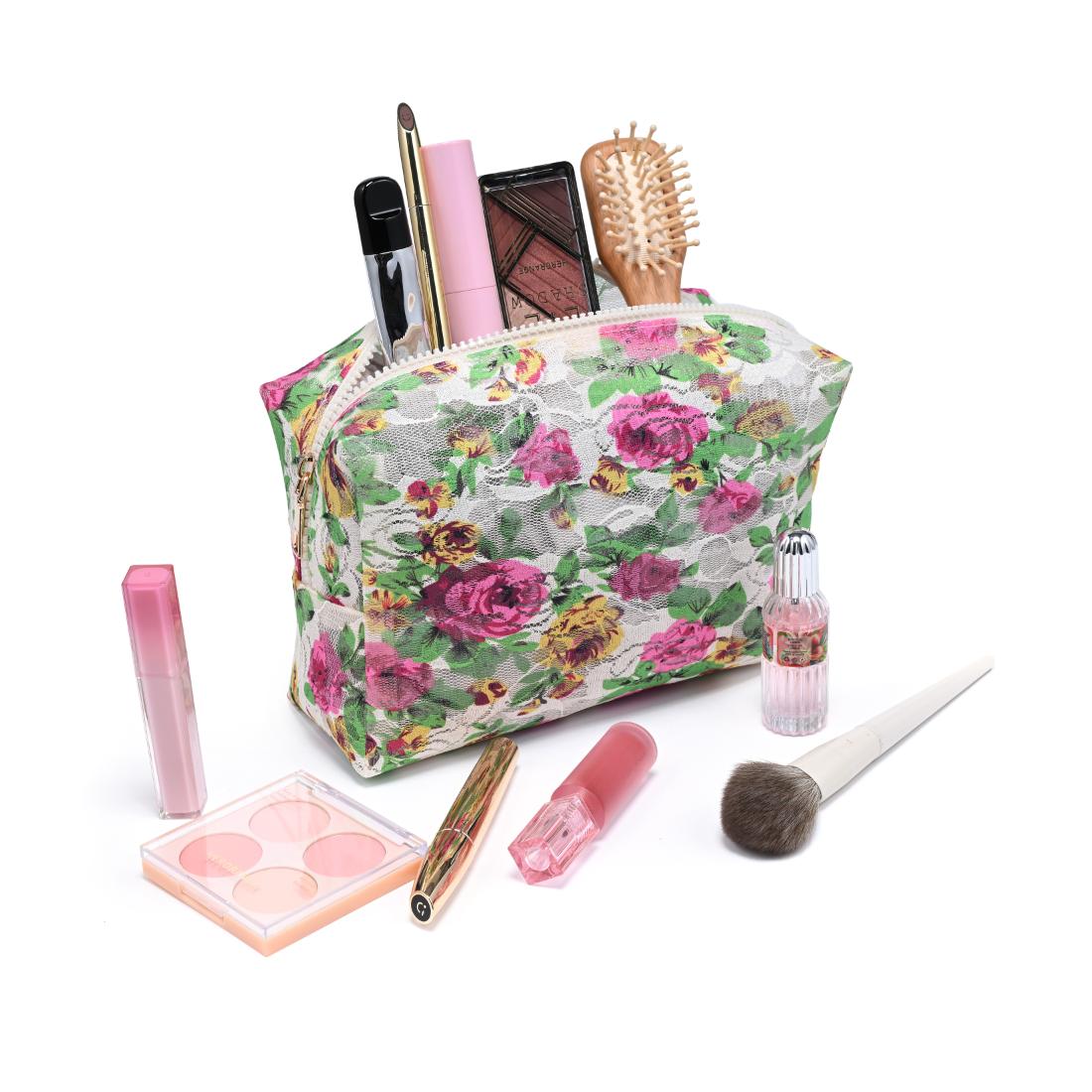 Woman wearing Black Urban Essentials Petal Play Cosmetic & Travel Organizer Pouch 840504207457 View 1 | Black