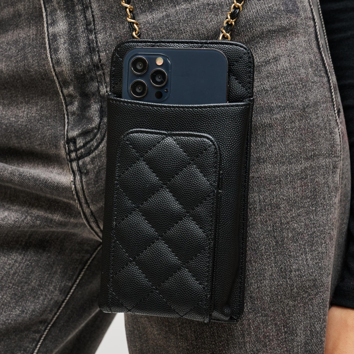 Woman wearing Black Urban Expressions Brianna Cell Phone Crossbody 840504201356 View 4 | Black