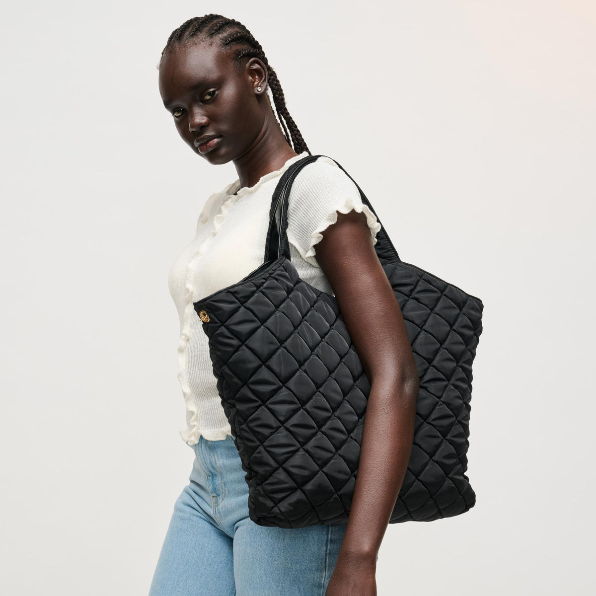 Woman wearing Black Urban Expressions Remmi Tote 840504204036 View 4 | Black