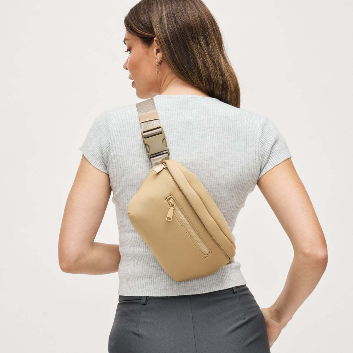 Woman wearing Camel Urban Expressions Celestine Belt Bag 840504200205 View 2 | Camel