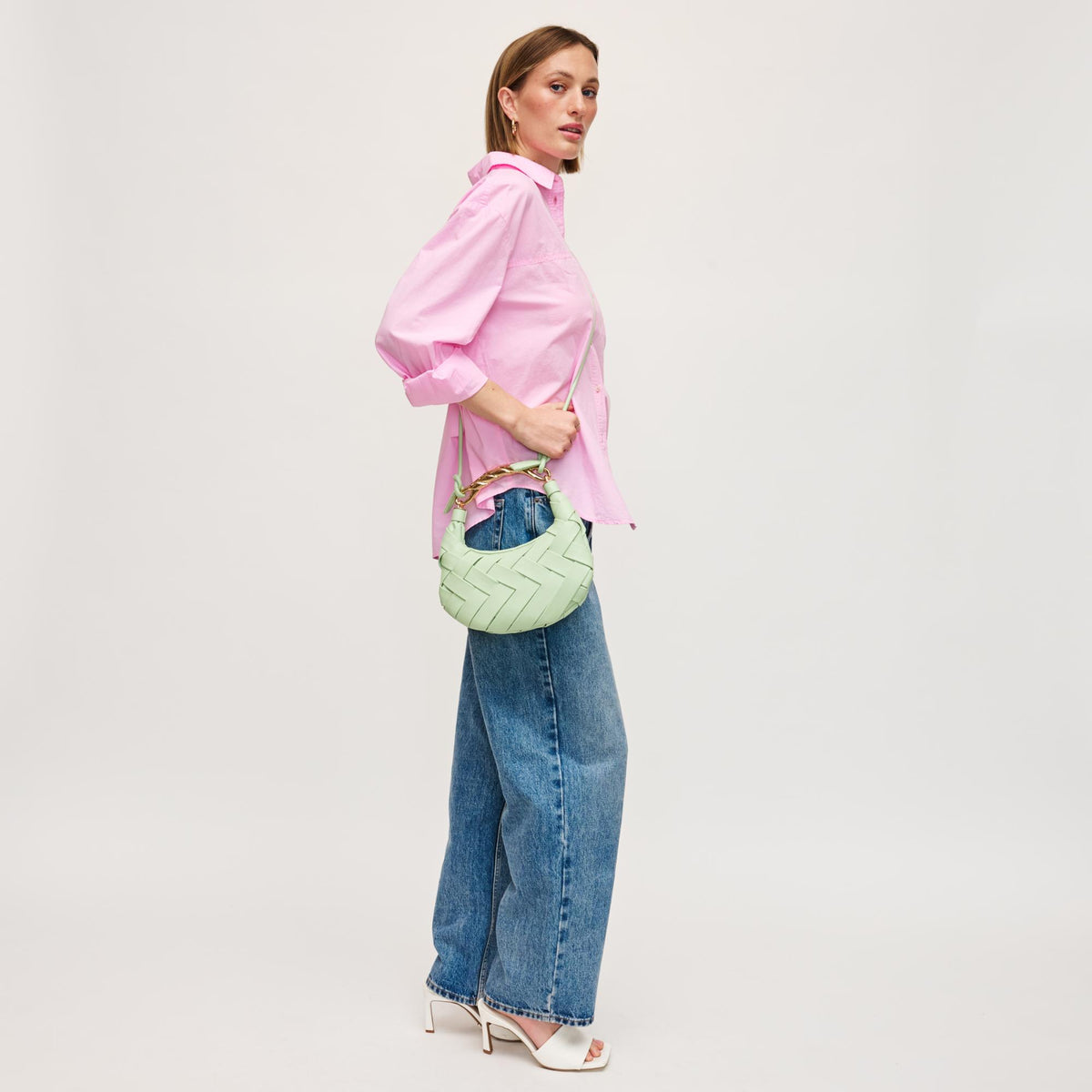 Woman wearing Pistachio Urban Expressions Pamela Crossbody 840611147493 View 4 | Pistachio