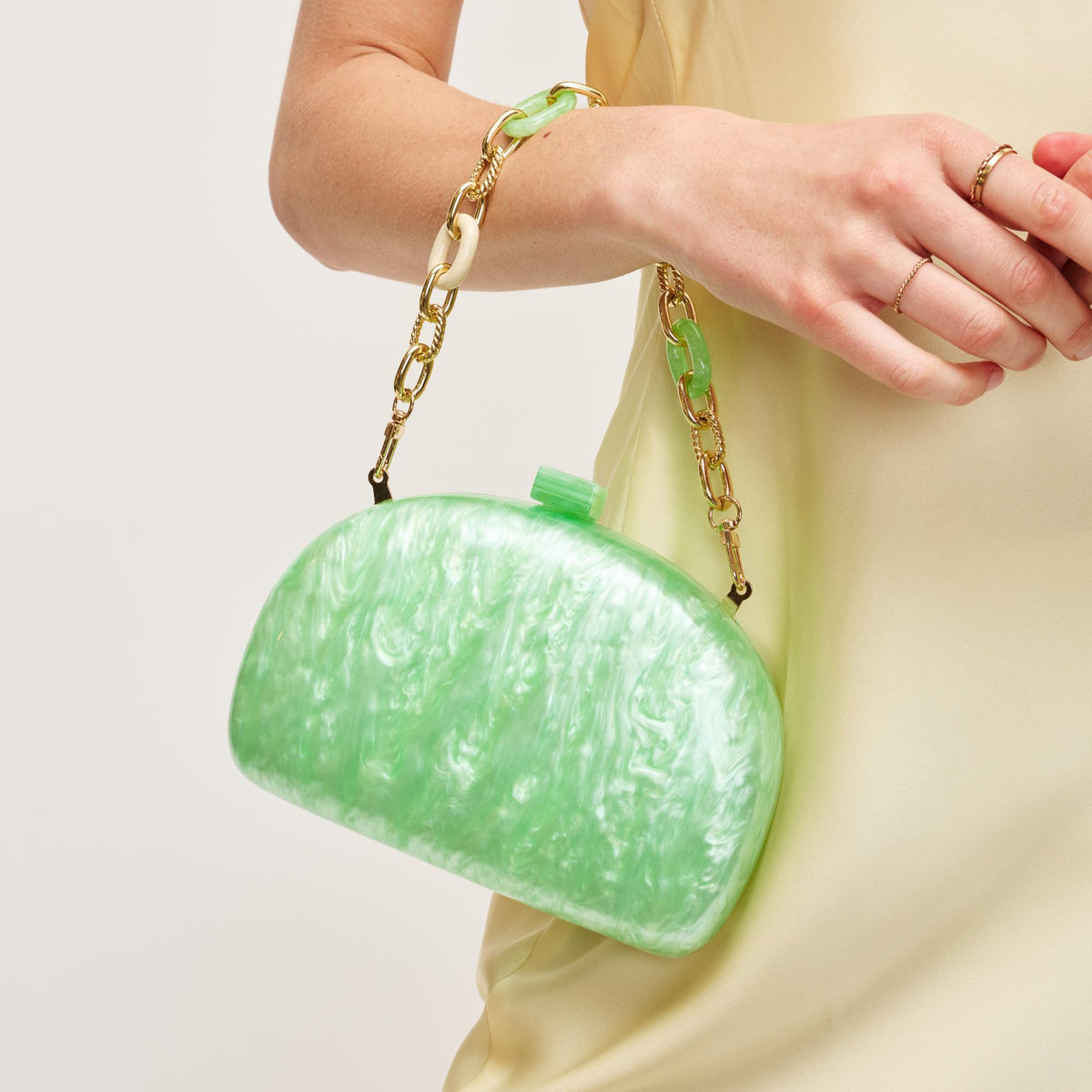 Woman wearing Light Green Urban Expressions Morgan Evening Bag 840611151506 View 1 | Light Green