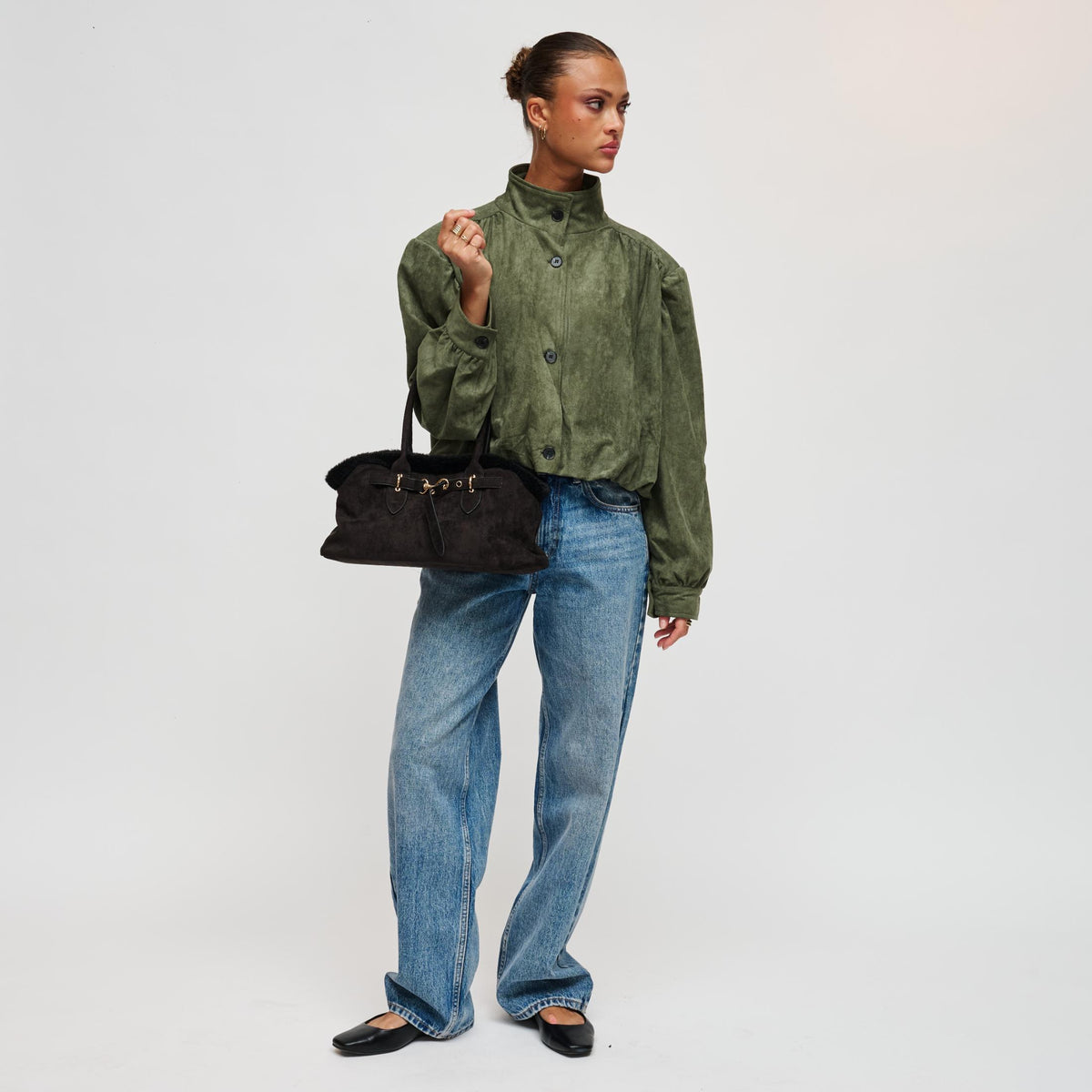 Woman wearing Black Urban Expressions Tommy Satchel 840504212314 View 4 | Black