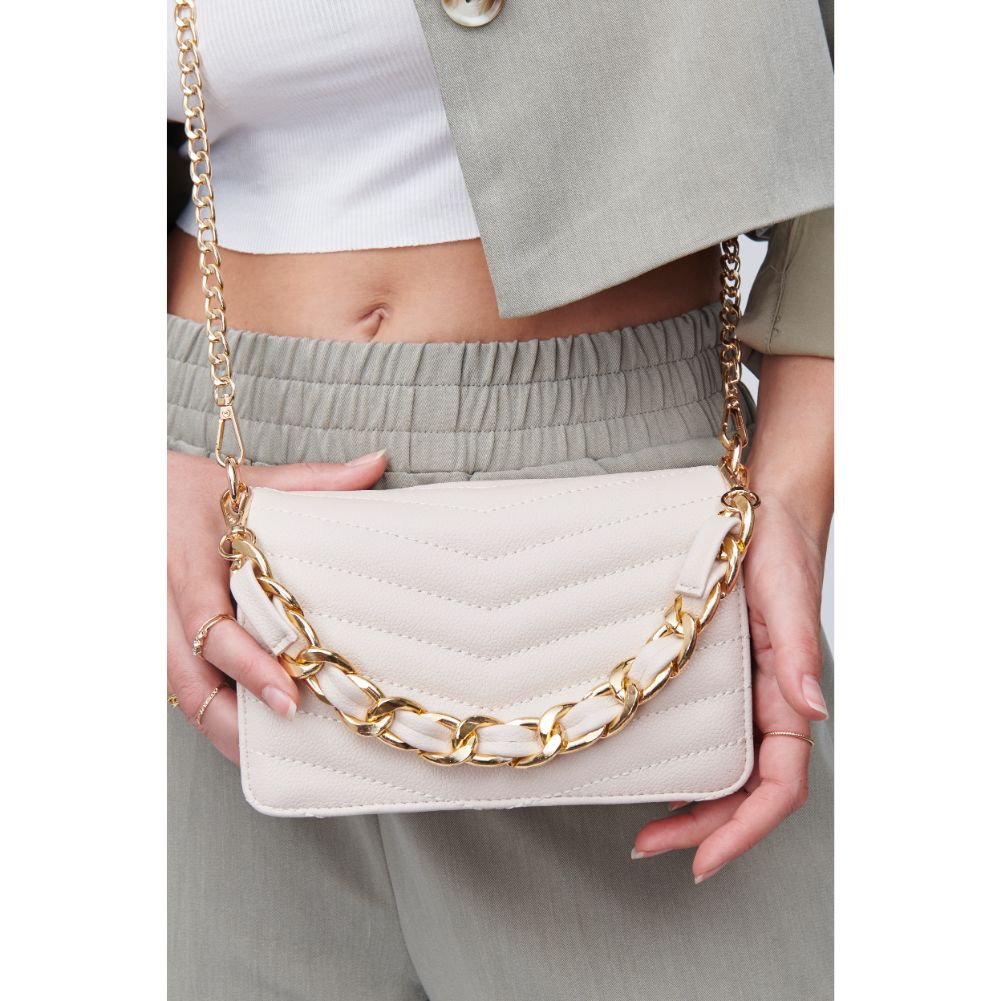 Woman wearing Oatmilk Urban Expressions Genny - Chevron Stitch Crossbody 818209011099 View 1 | Oatmilk