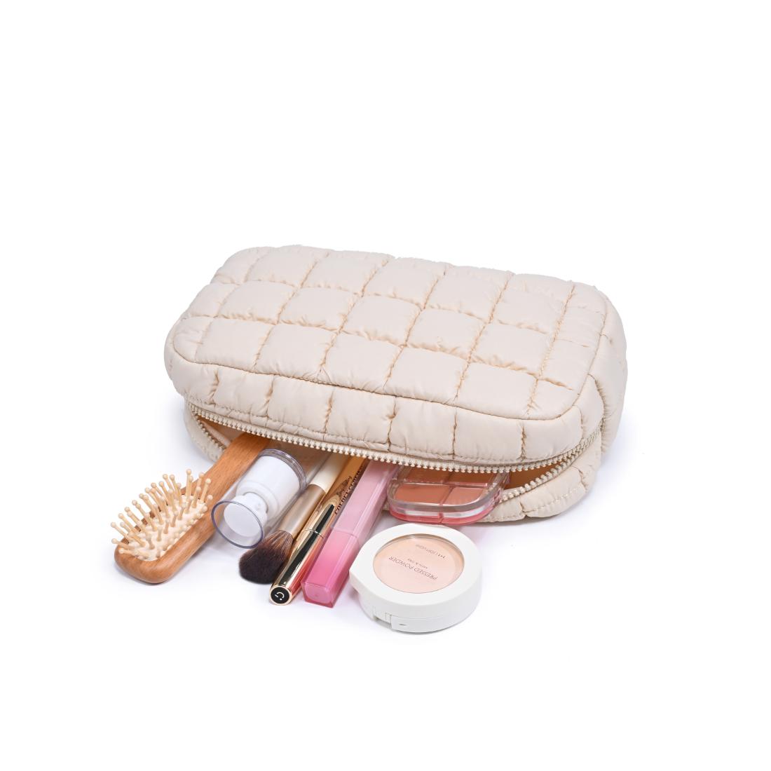 Woman wearing Periwinkle Urban Expressions Cloud Nine - Quilted Puffer Nylon Cosmetic Pouch 840611143785 View 1 | Periwinkle