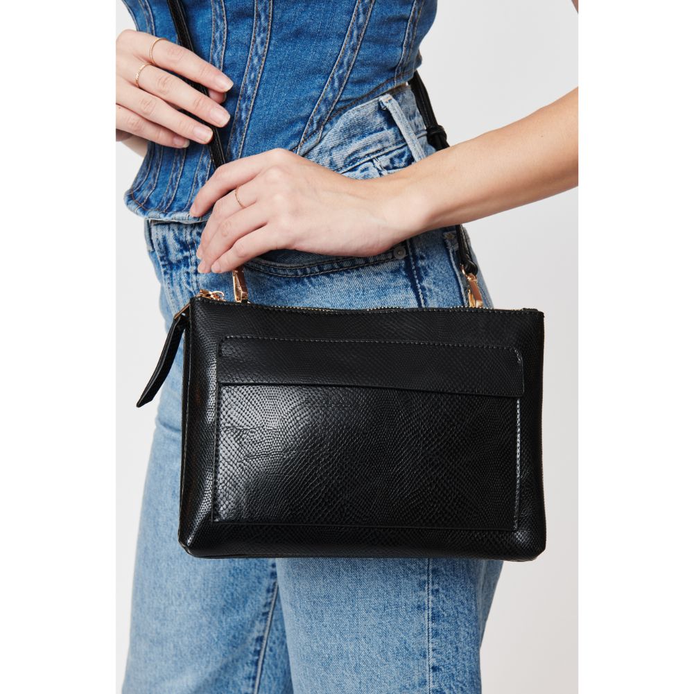 Woman wearing Black Urban Expressions Morris Lizard Crossbody 840611108517 View 4 | Black