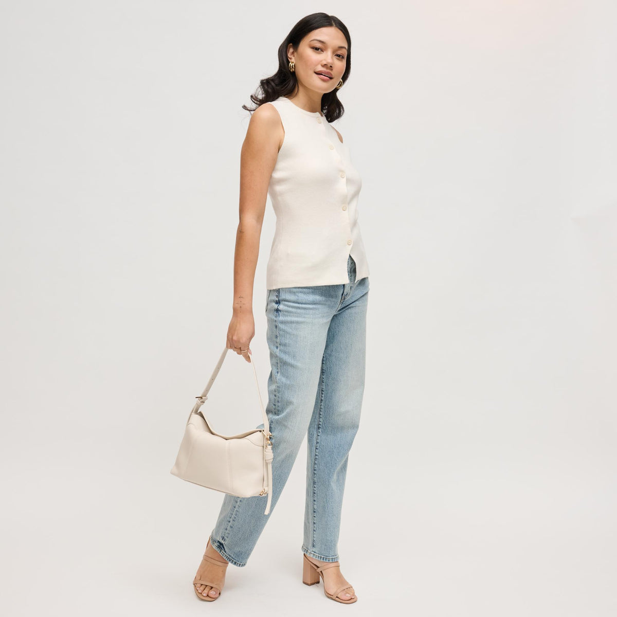 Woman wearing Ivory Urban Expressions Waylon Shoulder Bag 840504205149 View 3 | Ivory