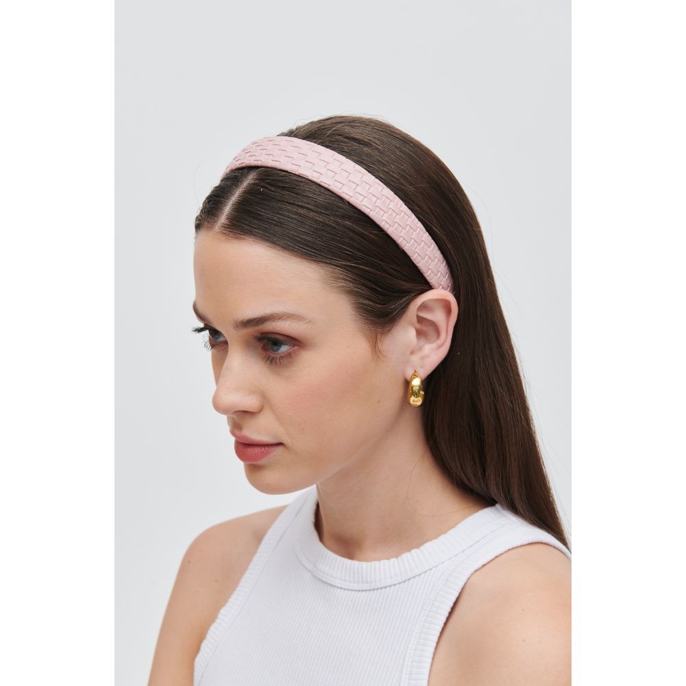 Woman wearing Black Urban Expressions Embossed Woven Vegan Leather Headband Headband 818209014229 View 1 | Black