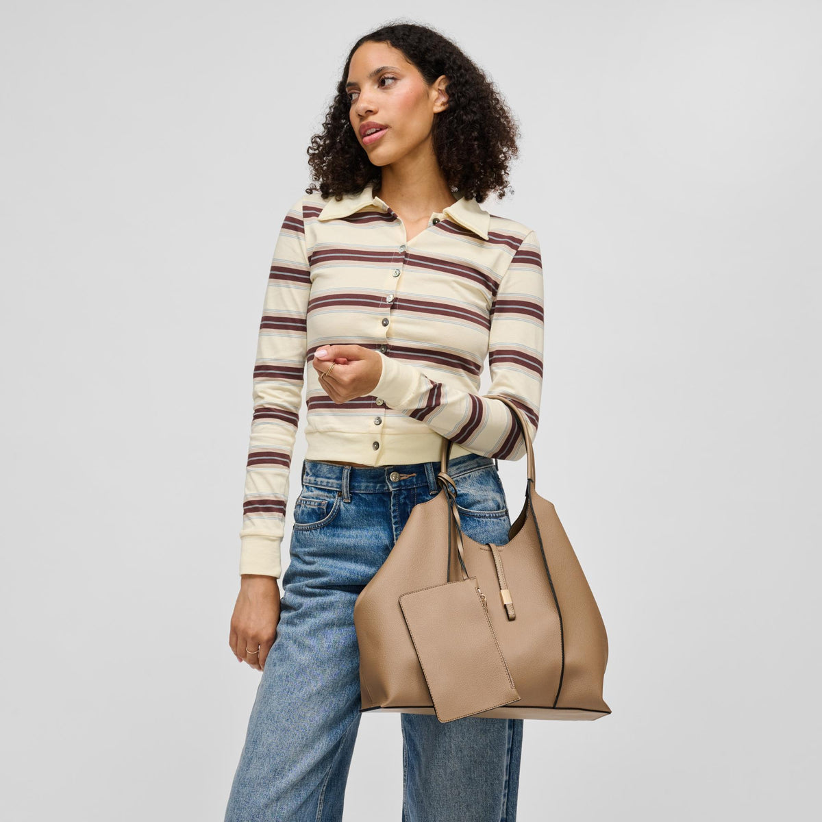Woman wearing Cognac Urban Expressions Woody Tote 840504214776 View 2 | Cognac