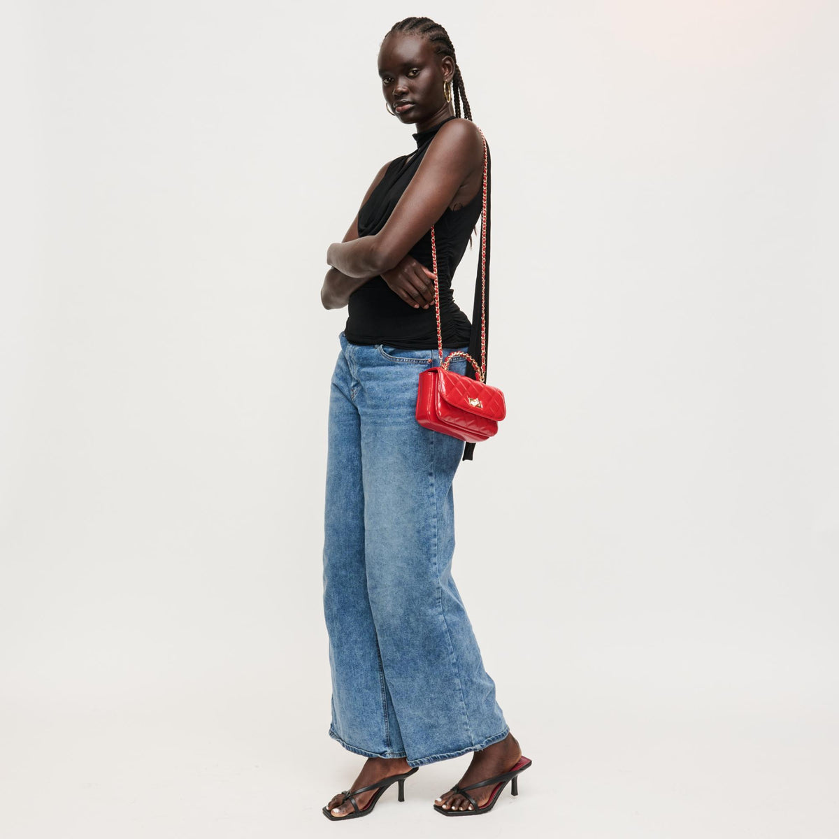 Woman wearing Red Urban Expressions Leo Crossbody 840504205064 View 2 | Red