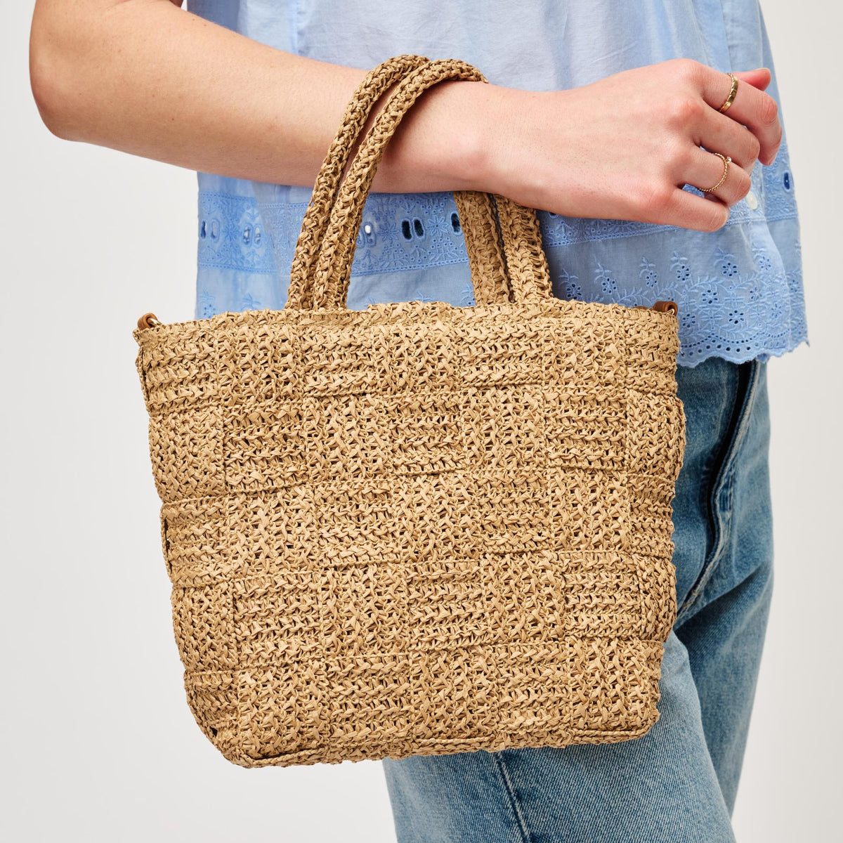 Woman wearing Tan Urban Expressions Chiara Crossbody 840611158567 View 1 | Tan