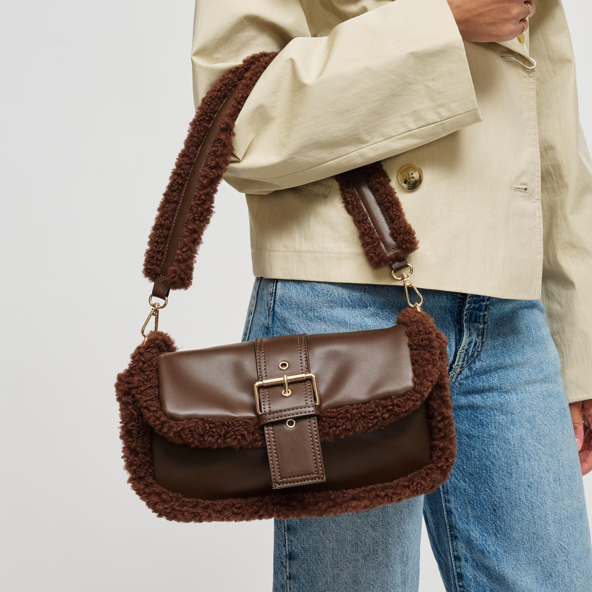 Woman wearing Chocolate Urban Expressions Robby Shoulder Bag 840504212895 View 2 | Chocolate
