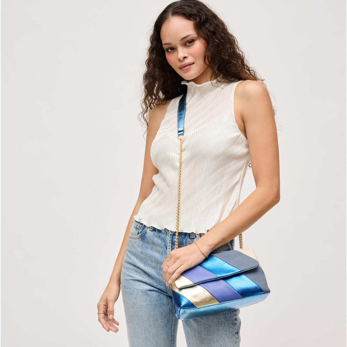 Woman wearing Navy Combo Urban Expressions Rayne Crossbody 840611128294 View 3 | Navy Combo