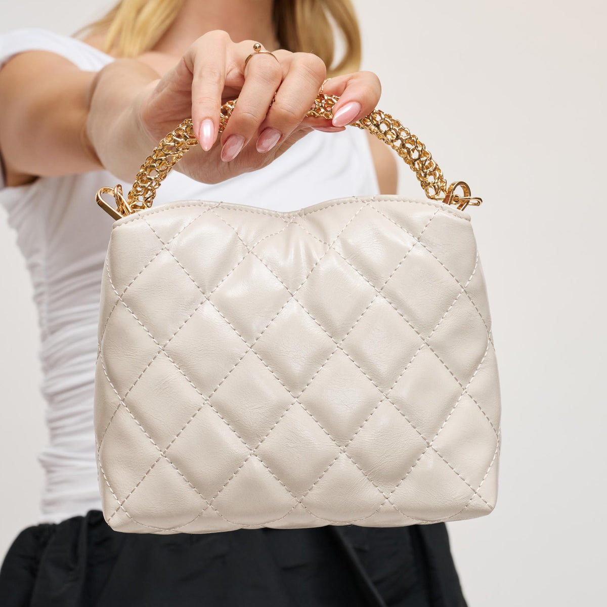 Woman wearing Bone Urban Expressions Staci Crossbody 840611198785 View 2 | Bone