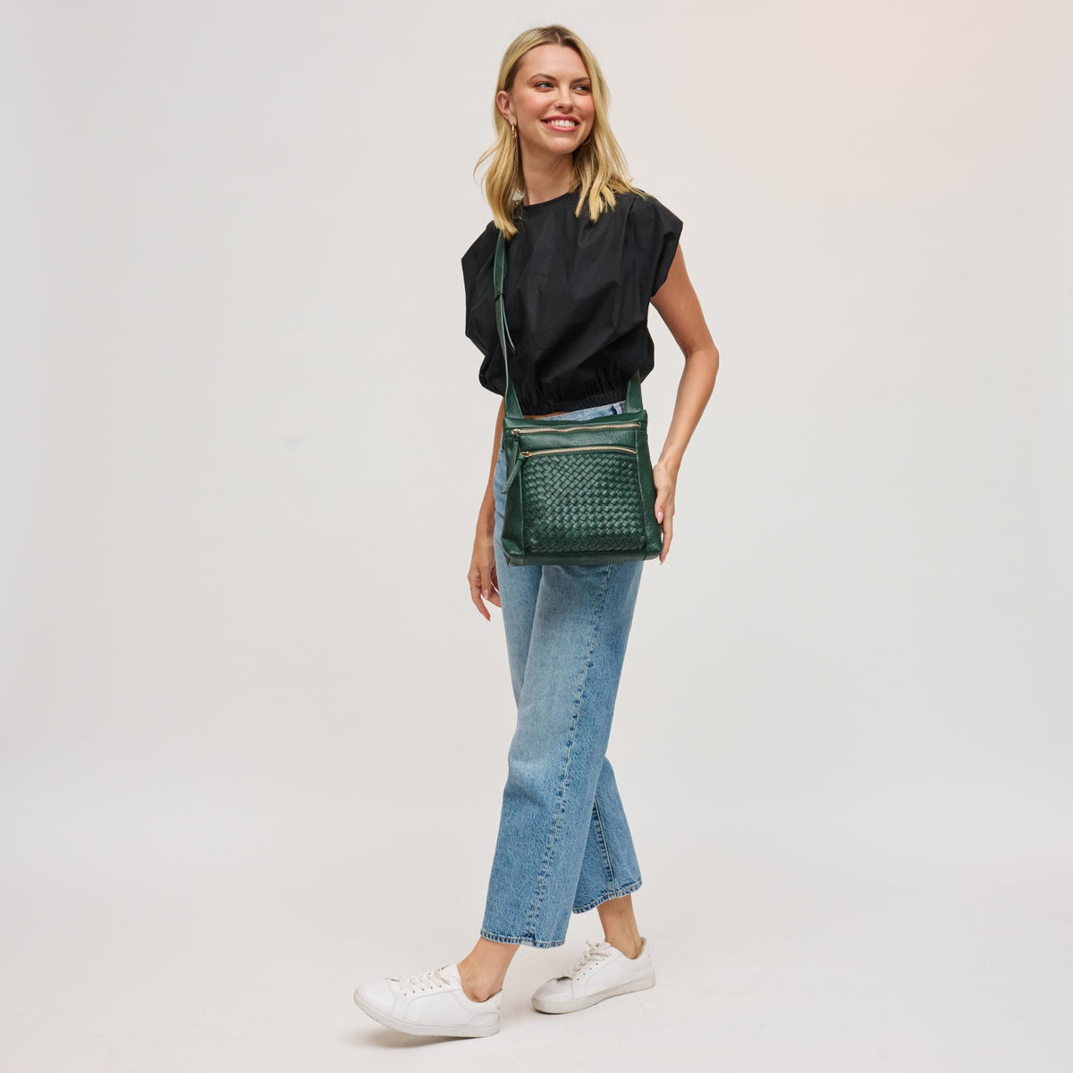 Woman wearing Emerald Urban Expressions Tessera Crossbody 840611197986 View 3 | Emerald