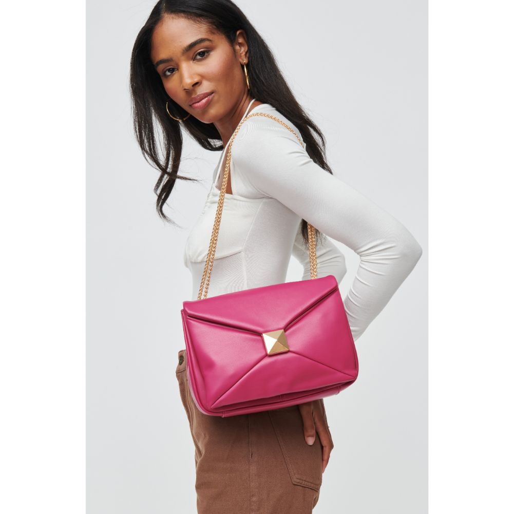 Woman wearing Magenta Urban Expressions Ribbon Crossbody 840611102812 View 1 | Magenta