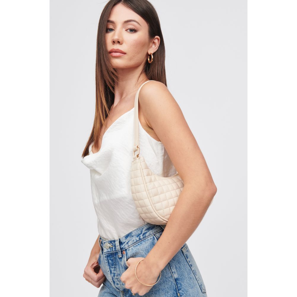 Woman wearing Cream Urban Expressions Sybil - Quilted Shoulder Bag 818209018784 View 4 | Cream