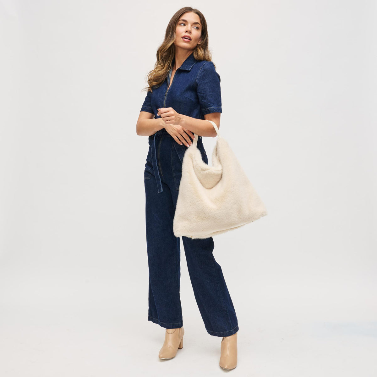Woman wearing Almond Urban Expressions Chandler Hobo 840611199577 View 3 | Almond
