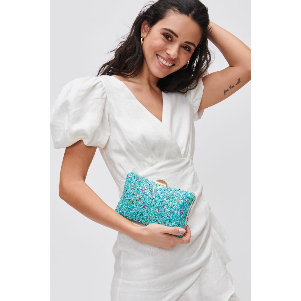 Woman wearing Blue Urban Expressions Shelley Evening Bag 840611118226 View 1 | Blue