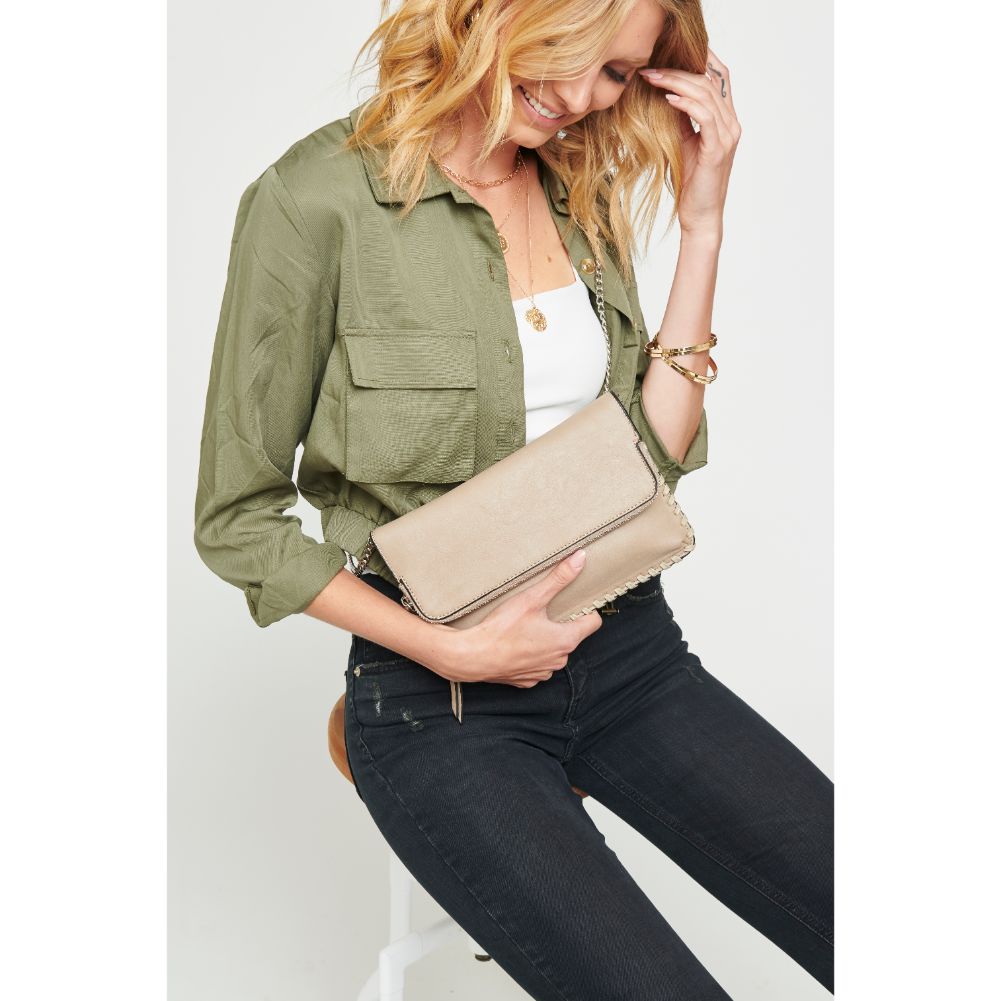 Woman wearing Taupe Urban Expressions Elizabeth Crossbody 840611131355 View 4 | Taupe