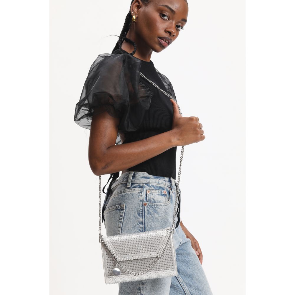 Woman wearing Silver Urban Expressions Gloria Crossbody 840611120748 View 3 | Silver