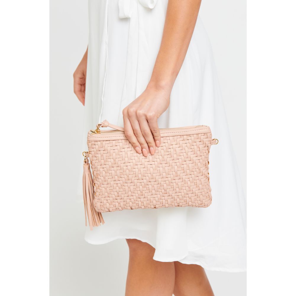 Woman wearing French Rose Urban Expressions Jess Clutch 840611172525 View 3 | French Rose