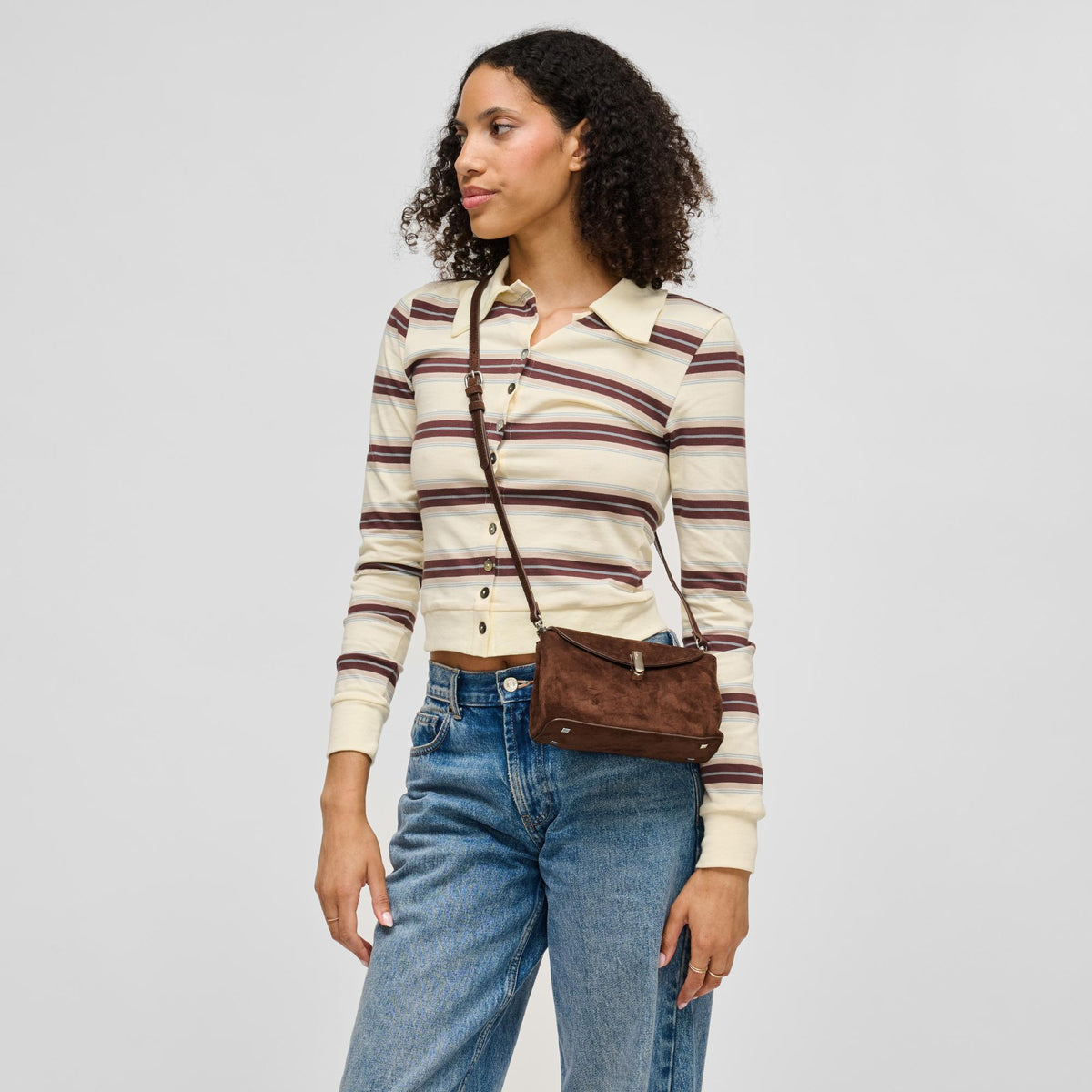 Woman wearing Chocolate Urban Expressions Inez Crossbody 840504214752 View 2 | Chocolate