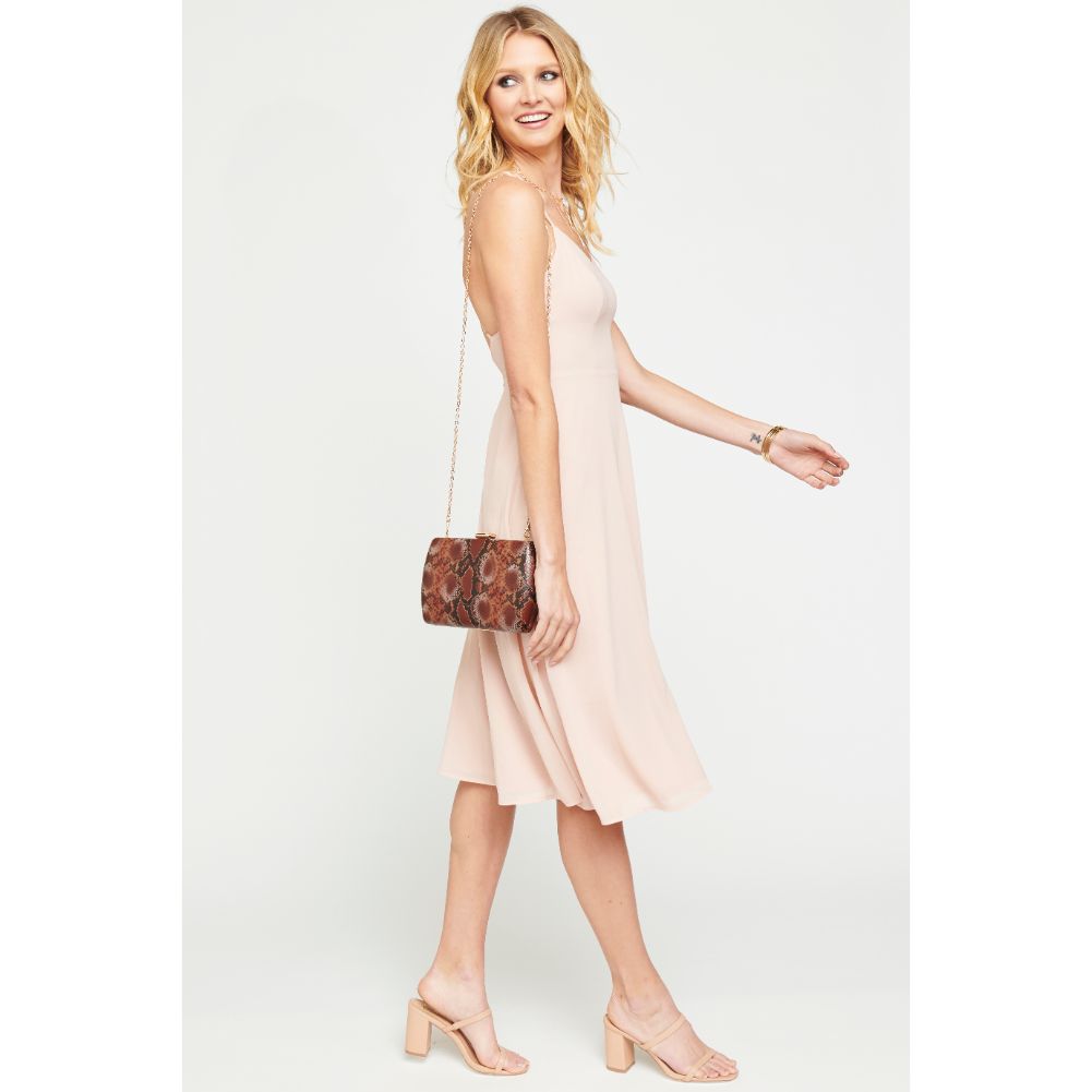 Woman wearing Chocolate Multi Urban Expressions Nashville Evening Bag 840611164209 View 4 | Chocolate Multi