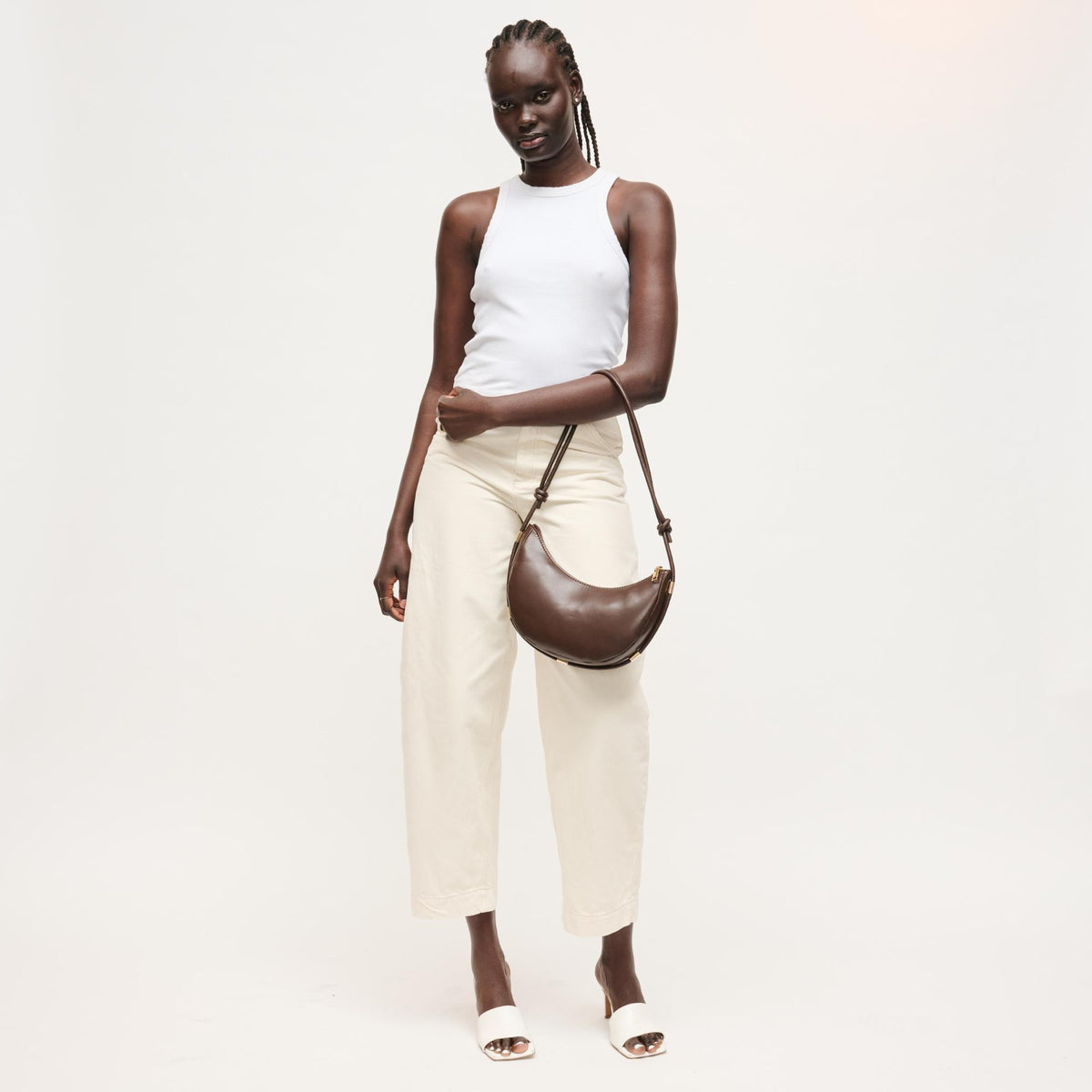 Woman wearing Espresso Urban Expressions Murphy Crossbody 840504208164 View 4 | Espresso