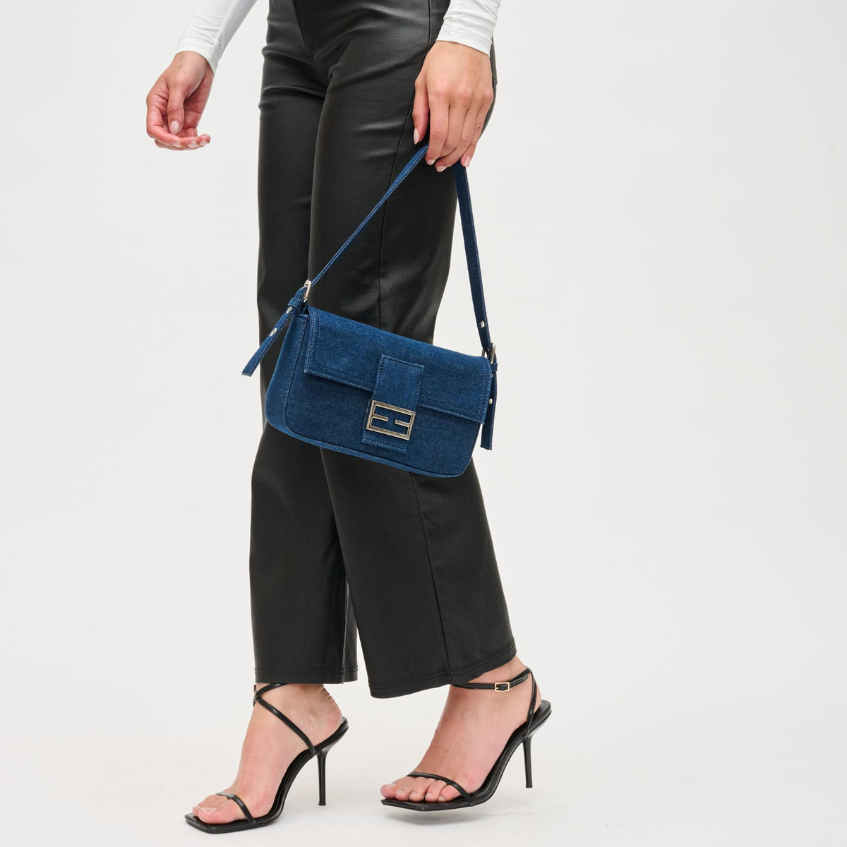 Woman wearing Denim Urban Expressions Beverly Crossbody 840611124845 View 2 | Denim